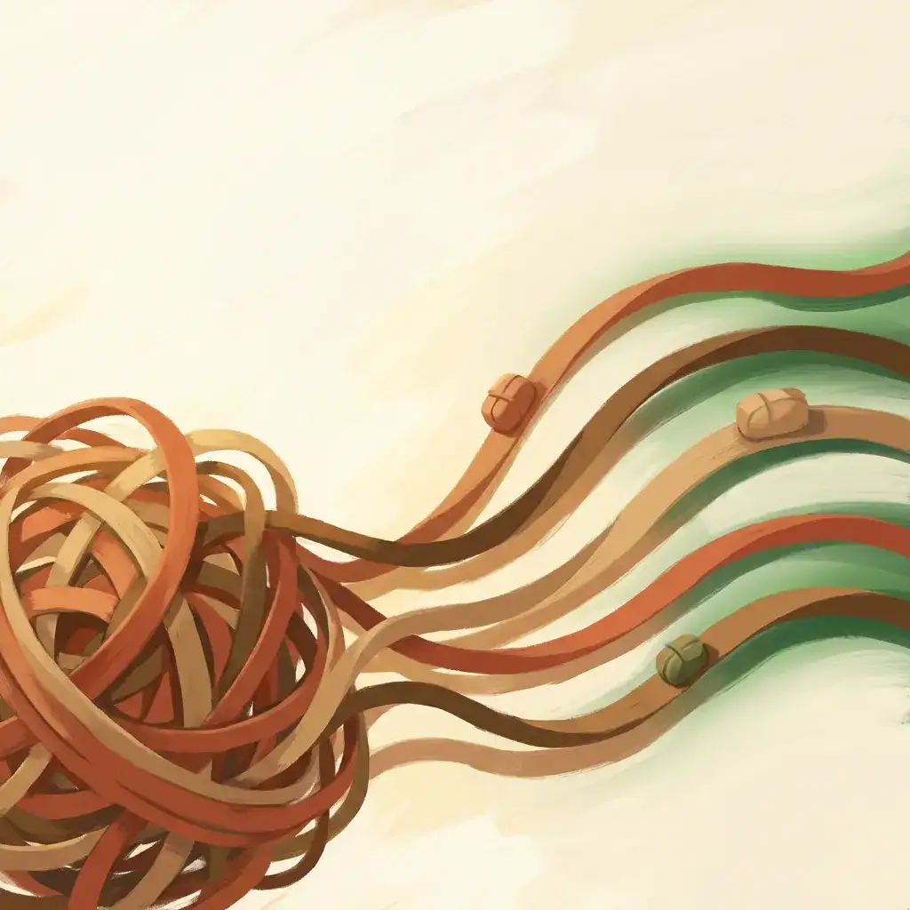 Tangled streams resolving into smooth parallel lanes representing business systematization