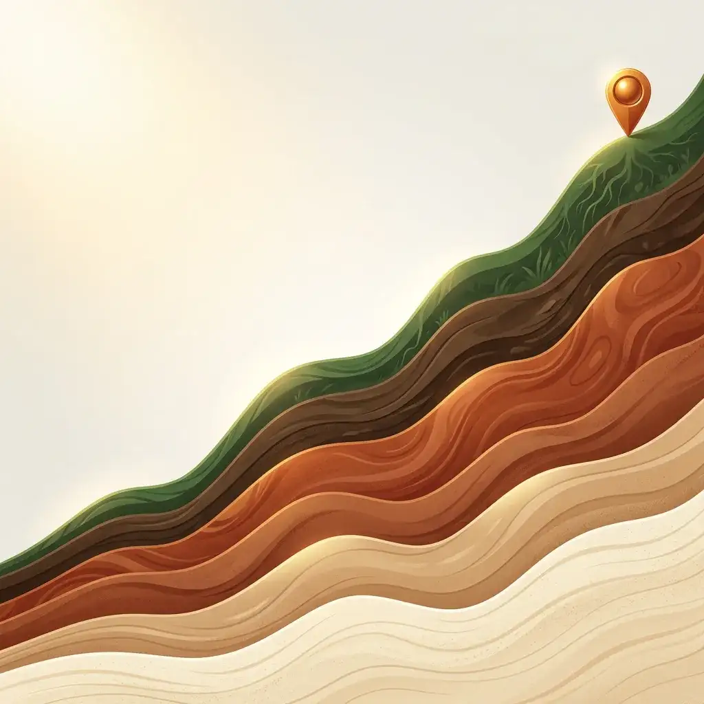 Layered strata rising upward representing strategic business growth